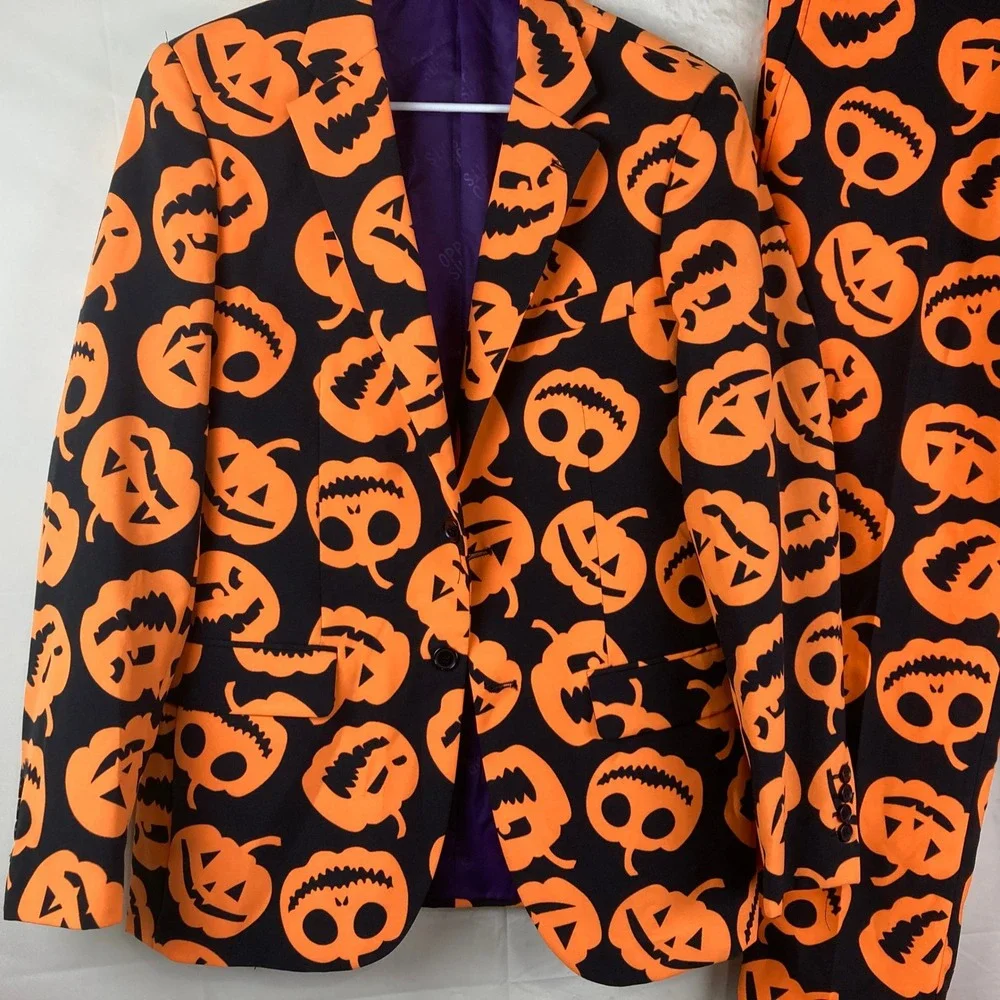 OppoSuits Pumpkin Suit Mens 38 Black Orange Halloween Costume 2pc Party Wear Set